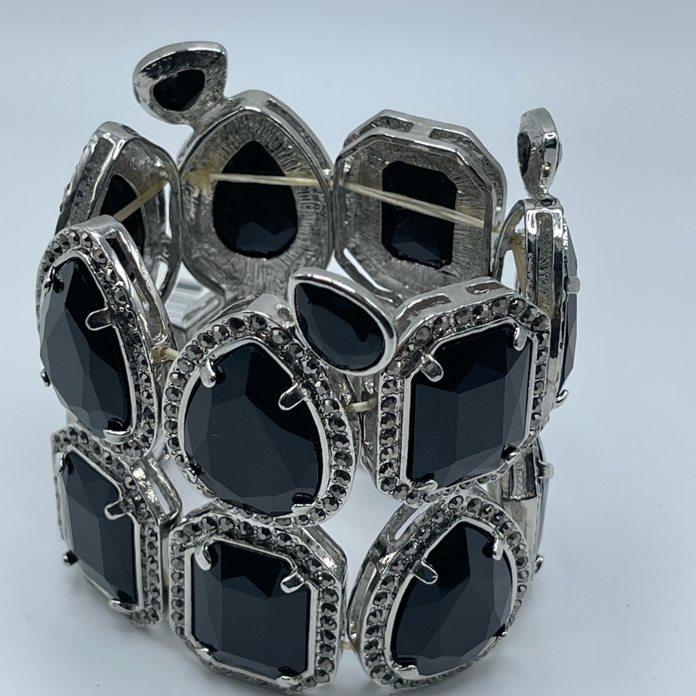Wide black stretch cuff bracelet